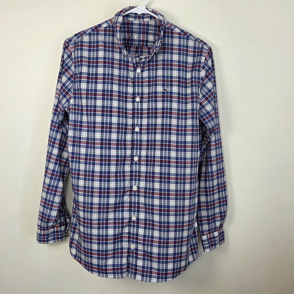 Vineyard Vines Boys XL 18 Performance Whale Shirt Plaid Stretch Button Down
